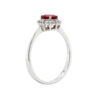 18K White Gold Ruby and Diamond Halo Ring