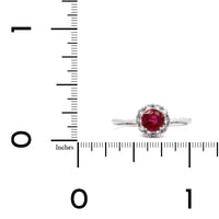 18K White Gold Ruby and Diamond Halo Ring