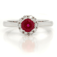 18K White Gold Ruby and Diamond Halo Ring