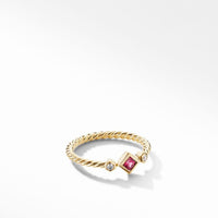 Petite Princess Cut Ring in 18K Yellow Gold with Ruby and Diamonds