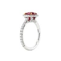Platinum and 18K Yellow Gold Oval Ruby with Diamond Halo Ring