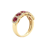 14K Yellow Gold 5 Stone Ruby and Diamond Halo Ring