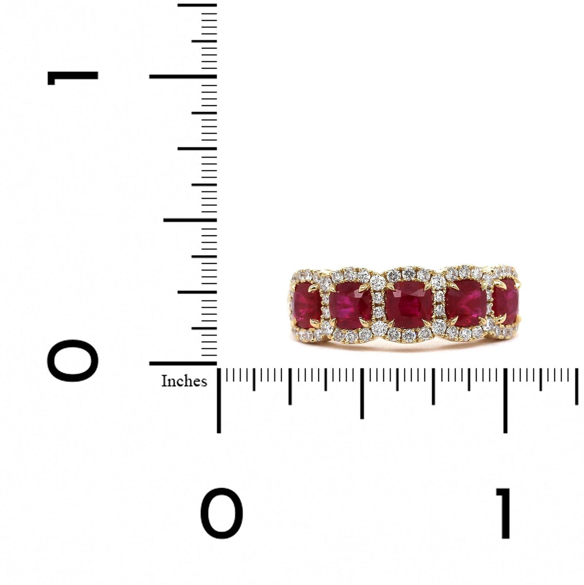 14K Yellow Gold 5 Stone Ruby and Diamond Halo Ring