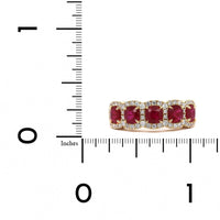 14K Yellow Gold 5 Stone Ruby and Diamond Halo Ring
