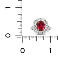 Platinum and 18K Yellow Gold Oval Ruby with Diamond Halo Ring