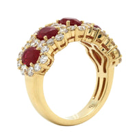 18K Yellow Gold 5 Stone Ruby Diamond Halo Band