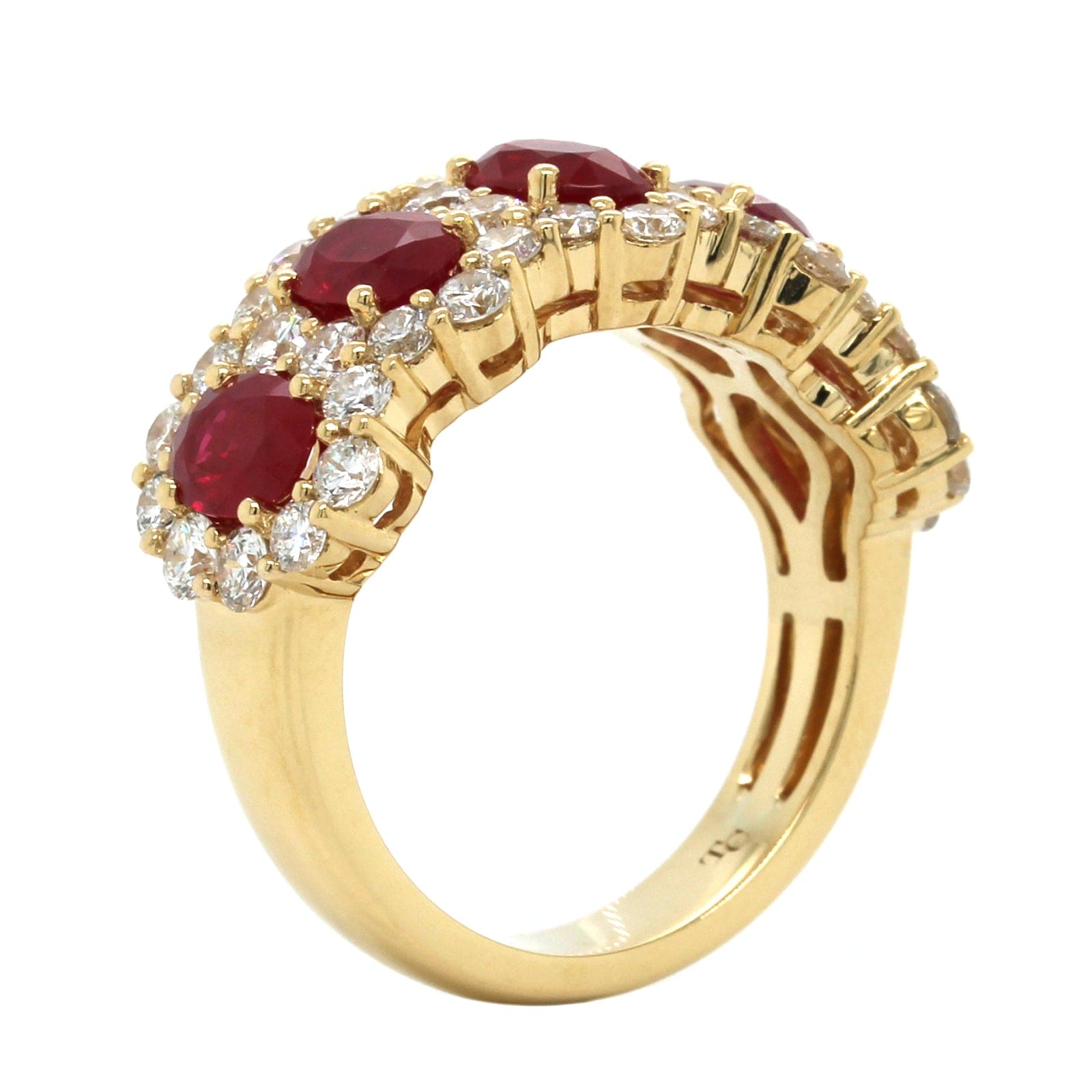 18K Yellow Gold 5 Stone Ruby Diamond Halo Band