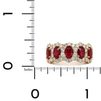 18K Yellow Gold 5 Stone Ruby Diamond Halo Band