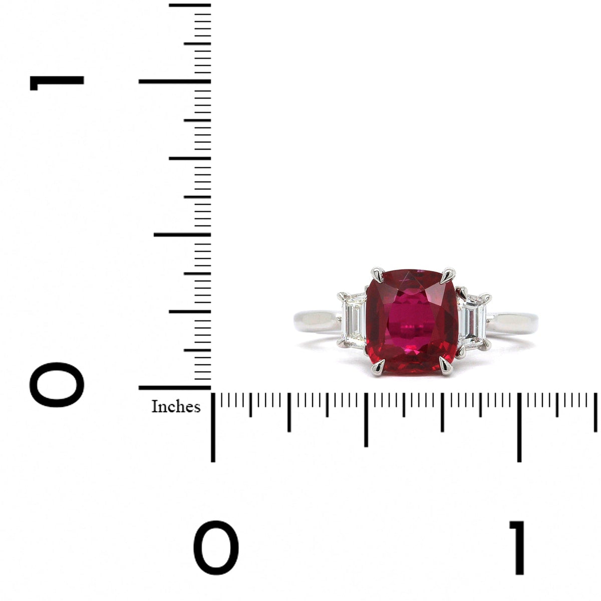 Platinum Cushion Ruby Diamond 3 Stone Ring