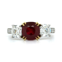 Platinum and 18K Yellow Gold 3 Stone Ruby Diamond Ring