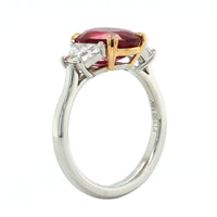 Platinum Oval Ruby Diamond 3 Stone Ring