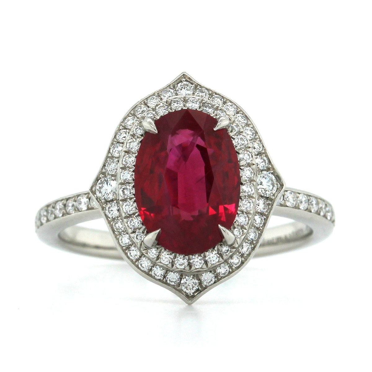 Platinum Oval Ruby Double Diamond Halo Ring, Platinum, Long's Jewelers