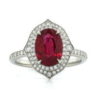 Platinum Oval Ruby Double Diamond Halo Ring, Platinum, Long's Jewelers