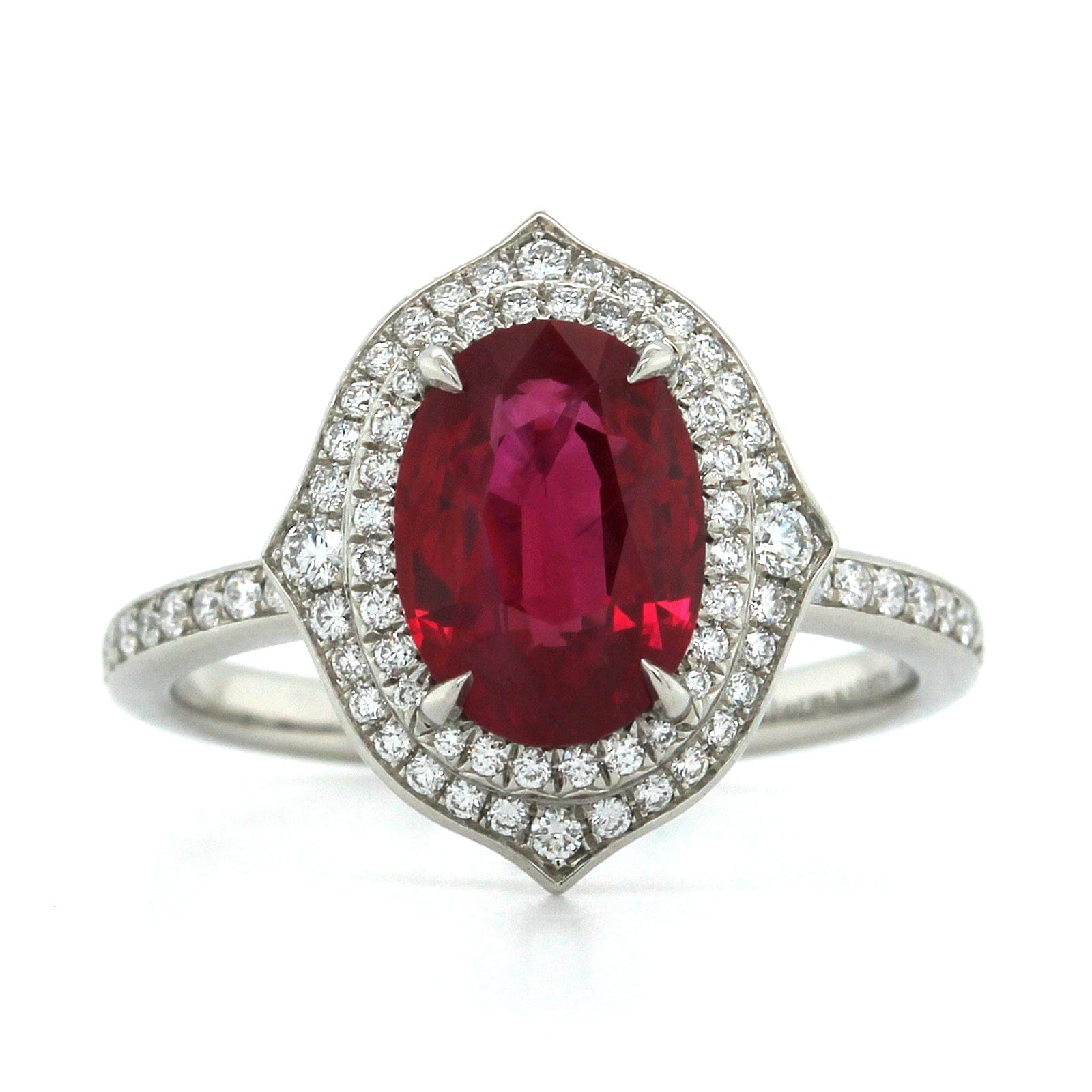 Platinum Oval Ruby Double Diamond Halo Ring, Platinum, Long's Jewelers