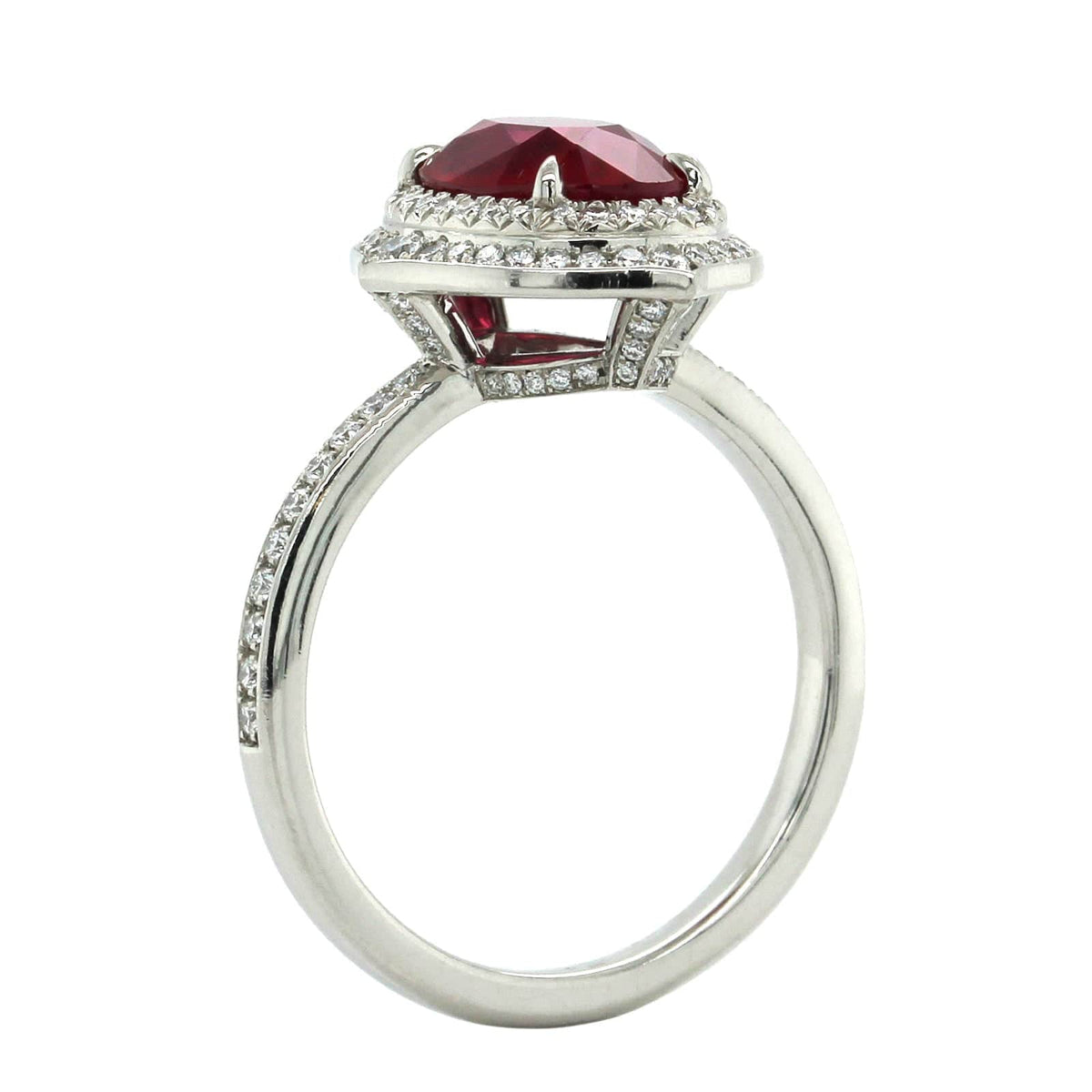 Platinum Oval Ruby Double Diamond Halo Ring, Platinum, Long's Jewelers
