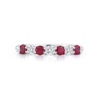 Platinum Shared Prong Diamond and Ruby Band