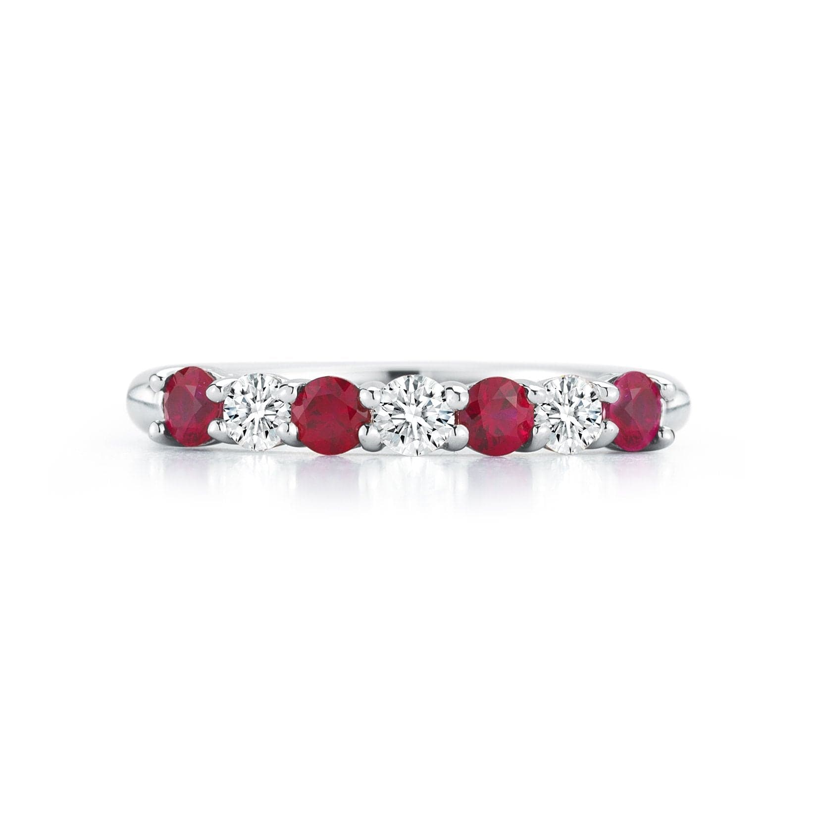 Platinum Shared Prong Diamond and Ruby Band