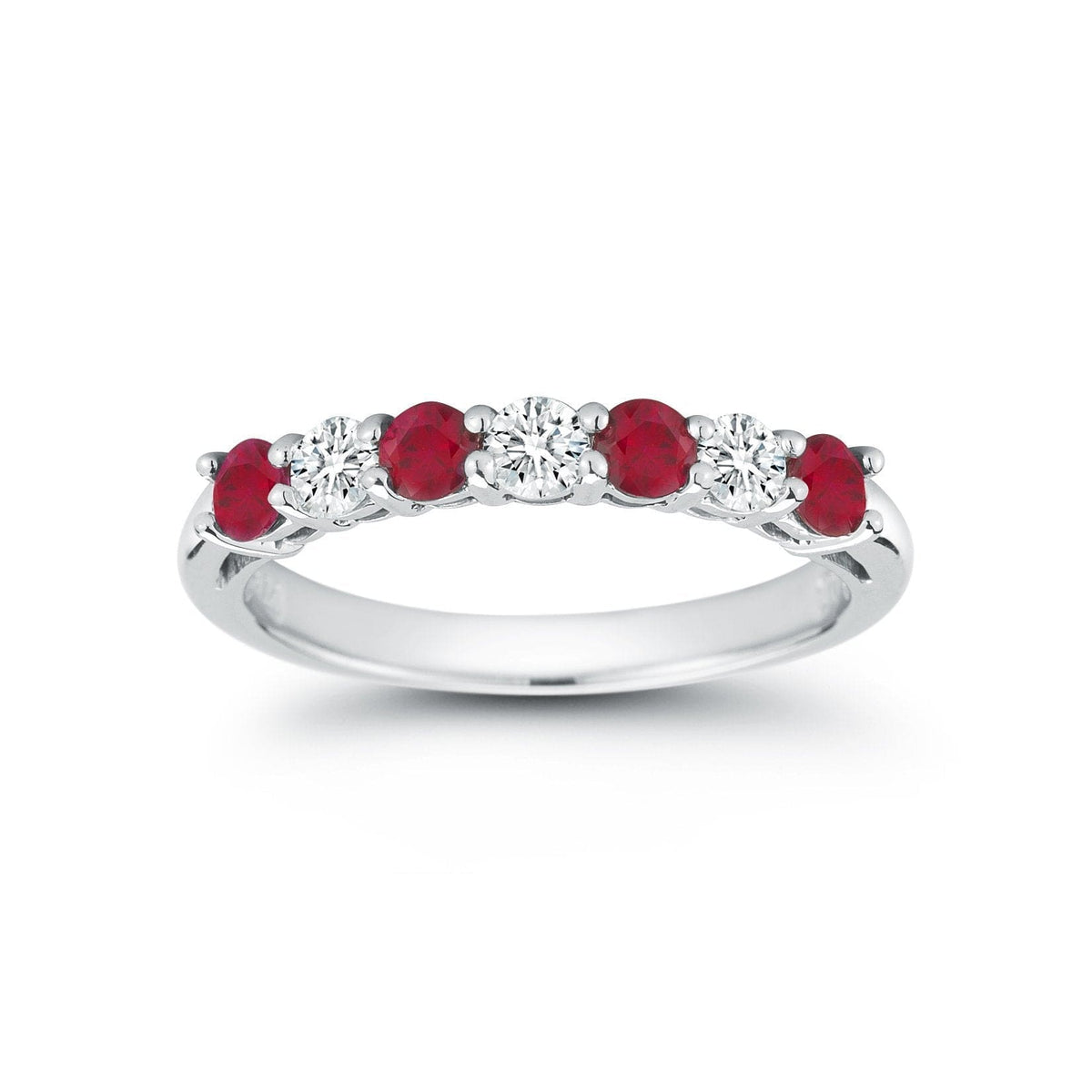 Platinum Shared Prong Diamond and Ruby Band