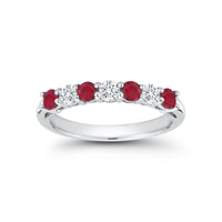 Platinum Shared Prong Diamond and Ruby Band