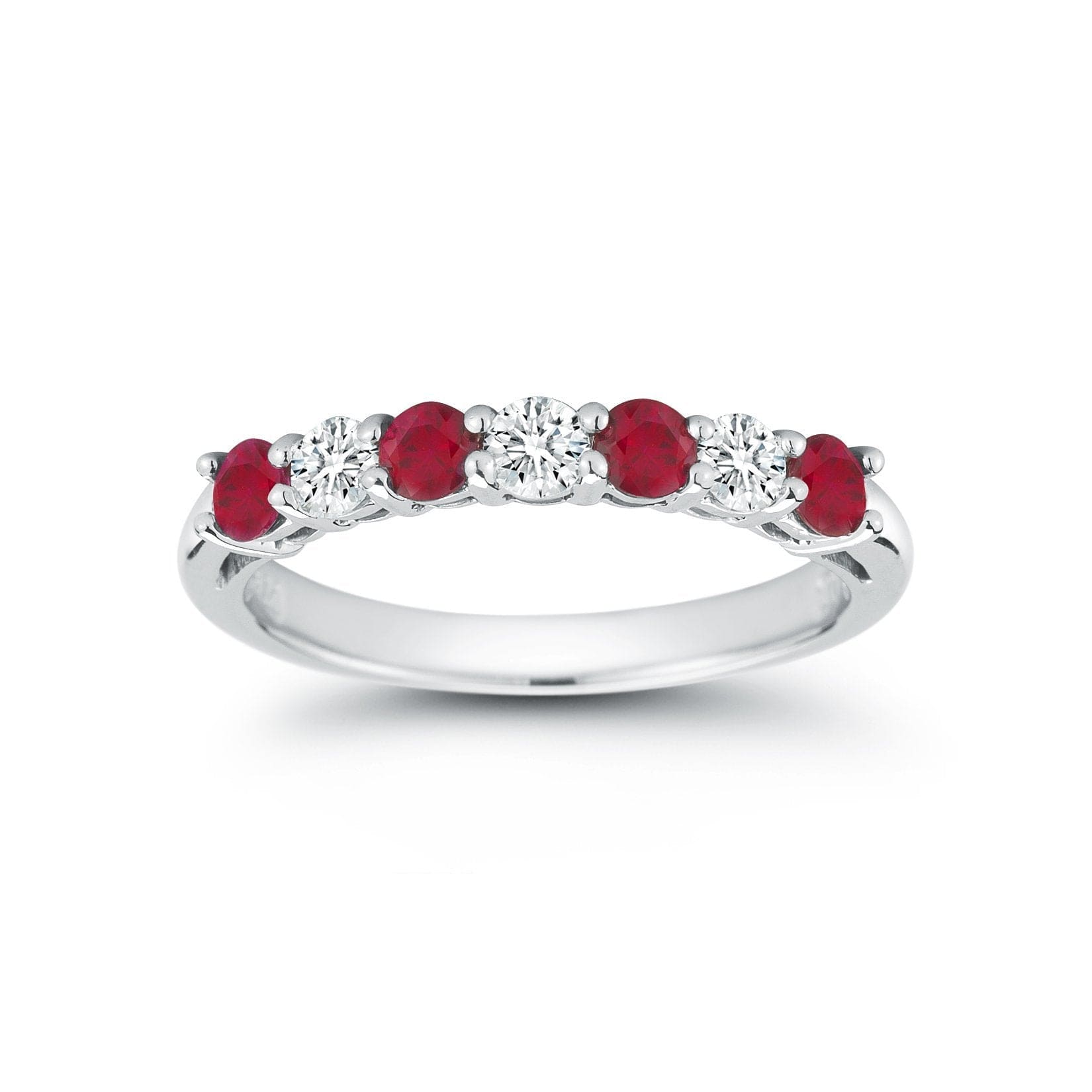 Platinum Shared Prong Diamond and Ruby Band