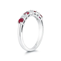 Platinum Shared Prong Diamond and Ruby Band