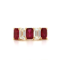 18K Yellow Gold Emerald Cut Ruby and Diamond Band