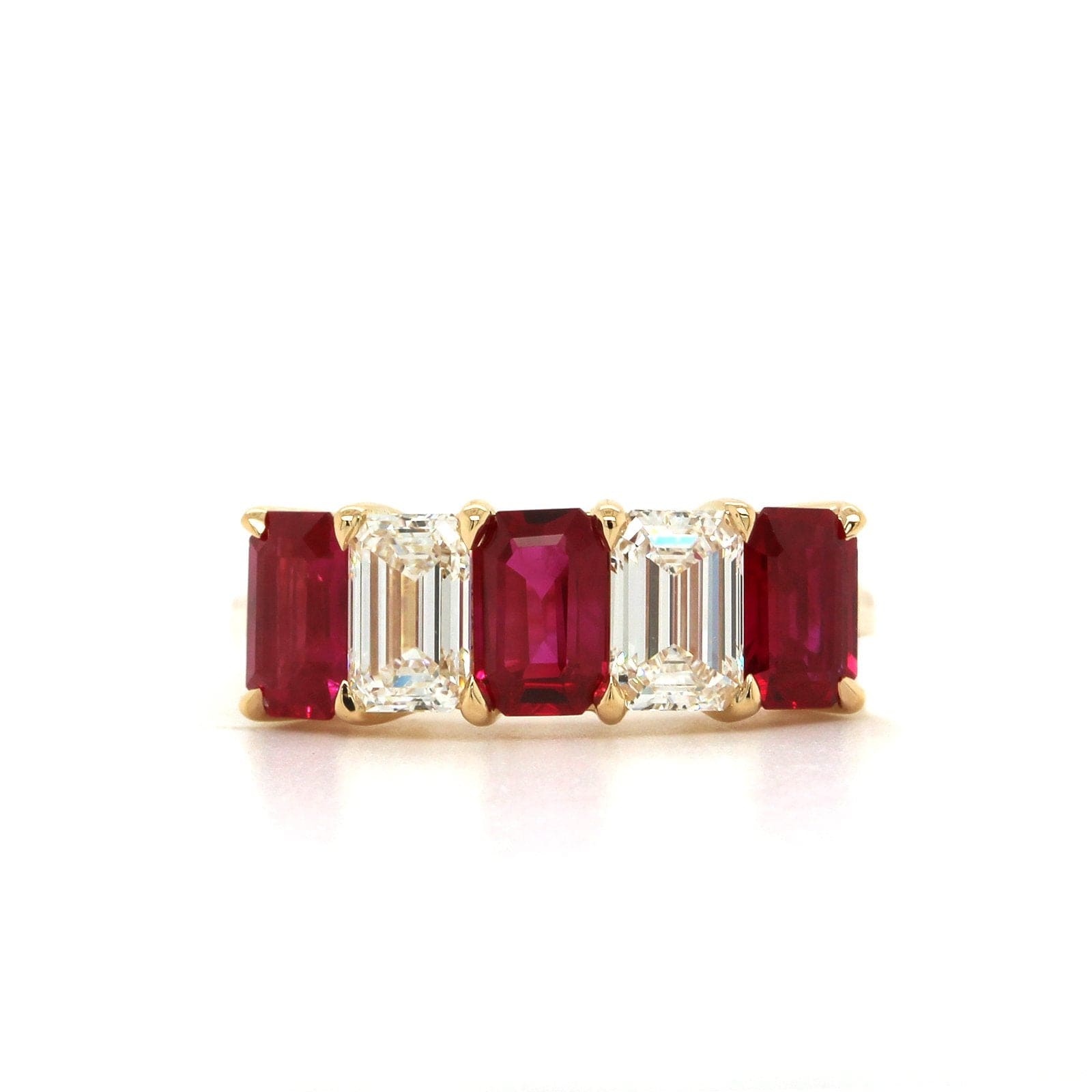 18K Yellow Gold Emerald Cut Ruby and Diamond Band