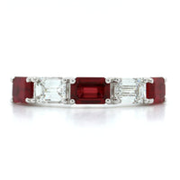 Platinum 5 Stone Emerald Cut Ruby and Diamond Band, Platinum, Long's Jewelers
