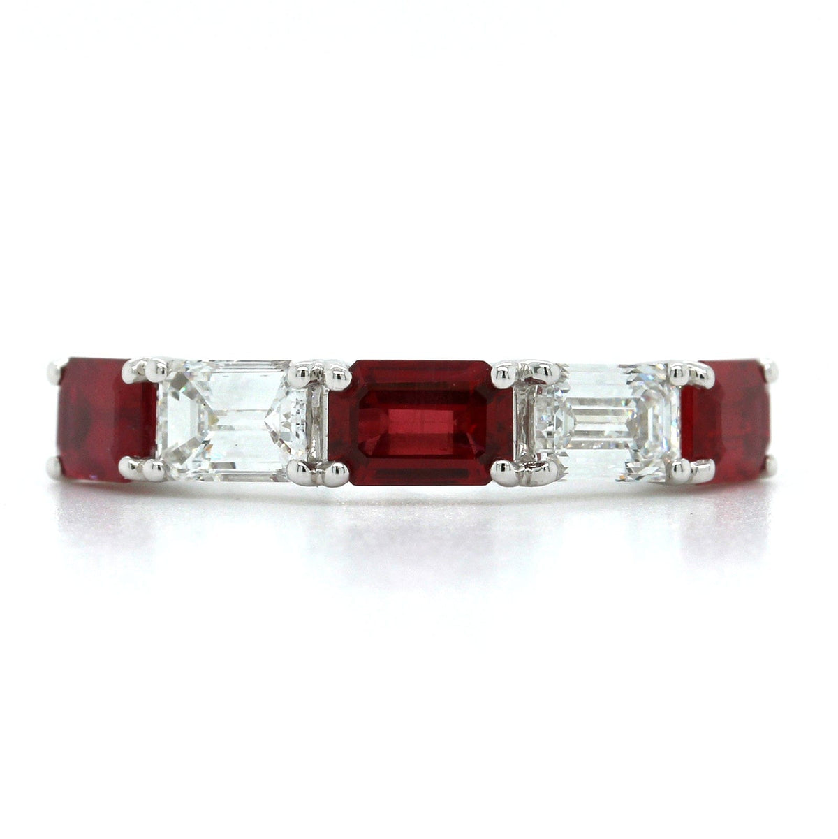 Platinum 5 Stone Emerald Cut Ruby and Diamond Band, Platinum, Long's Jewelers