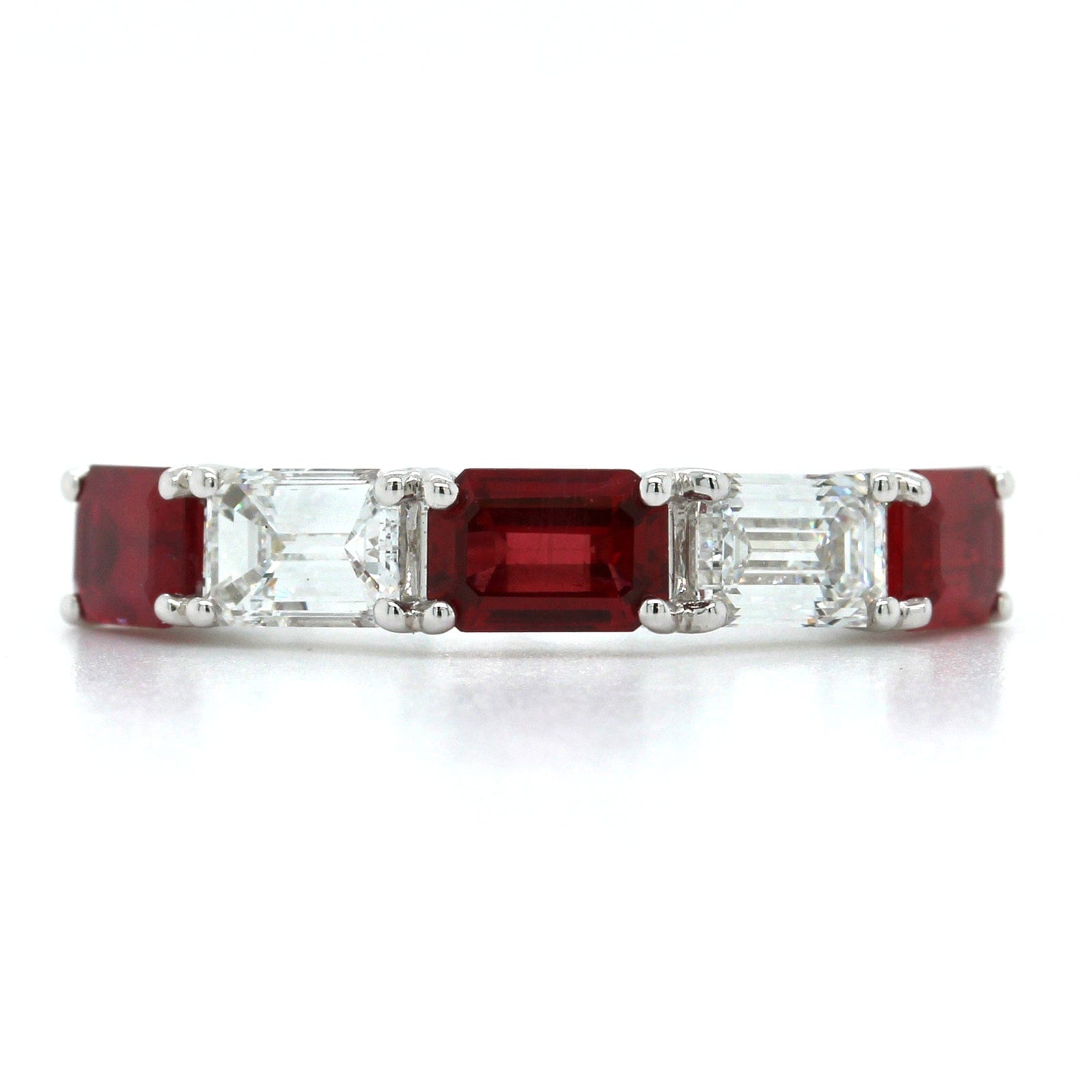 Platinum 5 Stone Emerald Cut Ruby and Diamond Band, Platinum, Long's Jewelers