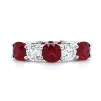 Platinum Cushion Ruby and Round Diamond Band