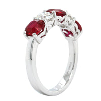 Platinum Cushion Ruby and Round Diamond Band