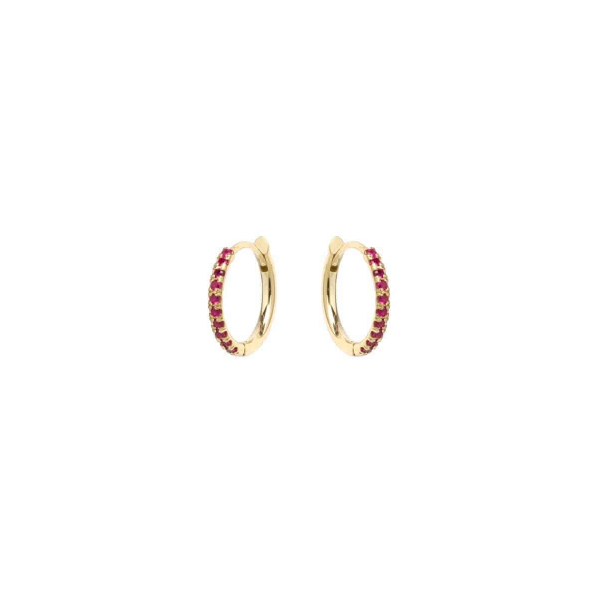 14K Yellwo Gold Pave Ruby Huggie Earrings