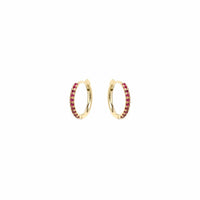 14K Yellwo Gold Pave Ruby Huggie Earrings