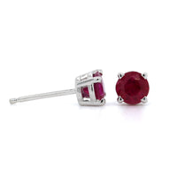 18K White Gold Round Ruby Stud Earrings