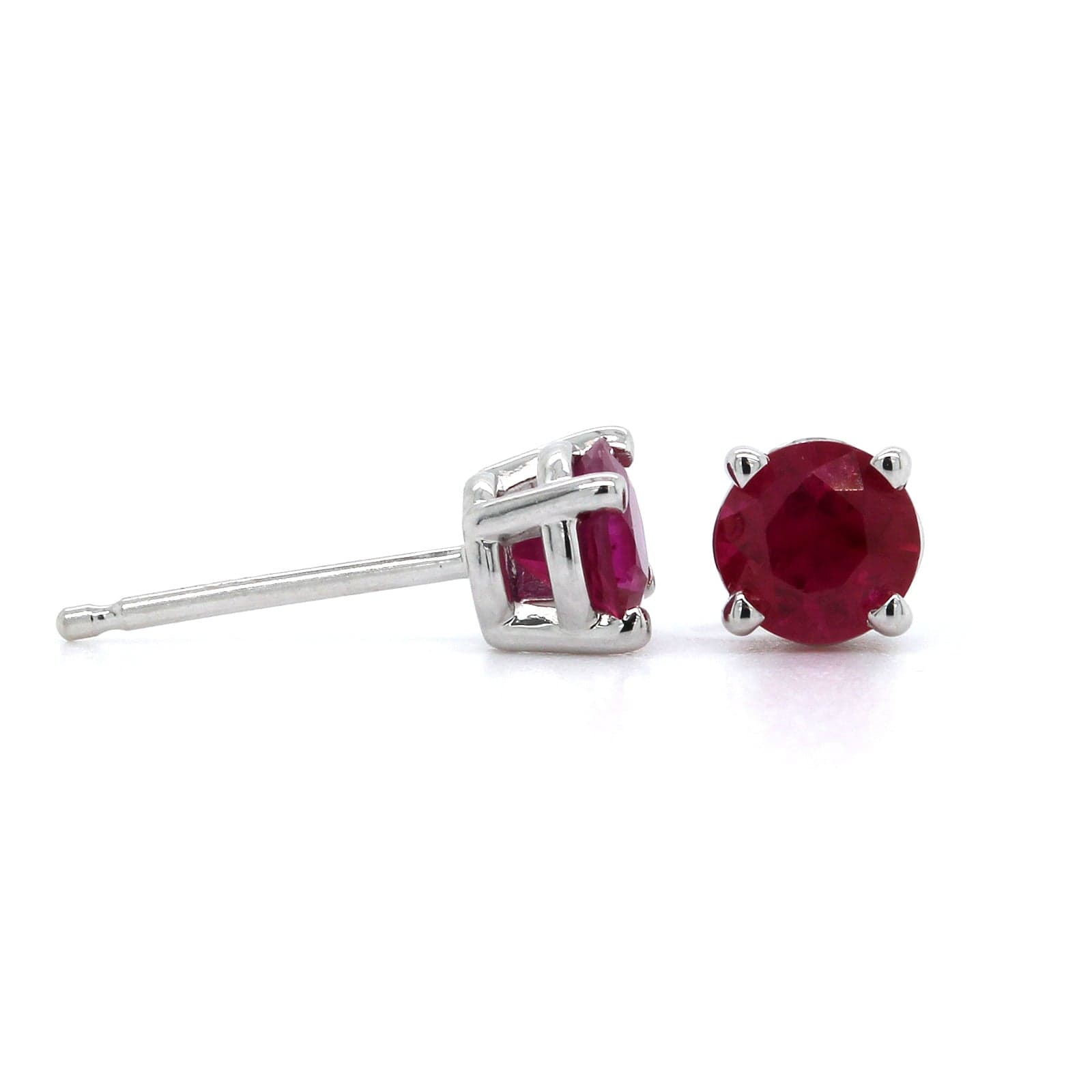 18K White Gold Round Ruby Stud Earrings