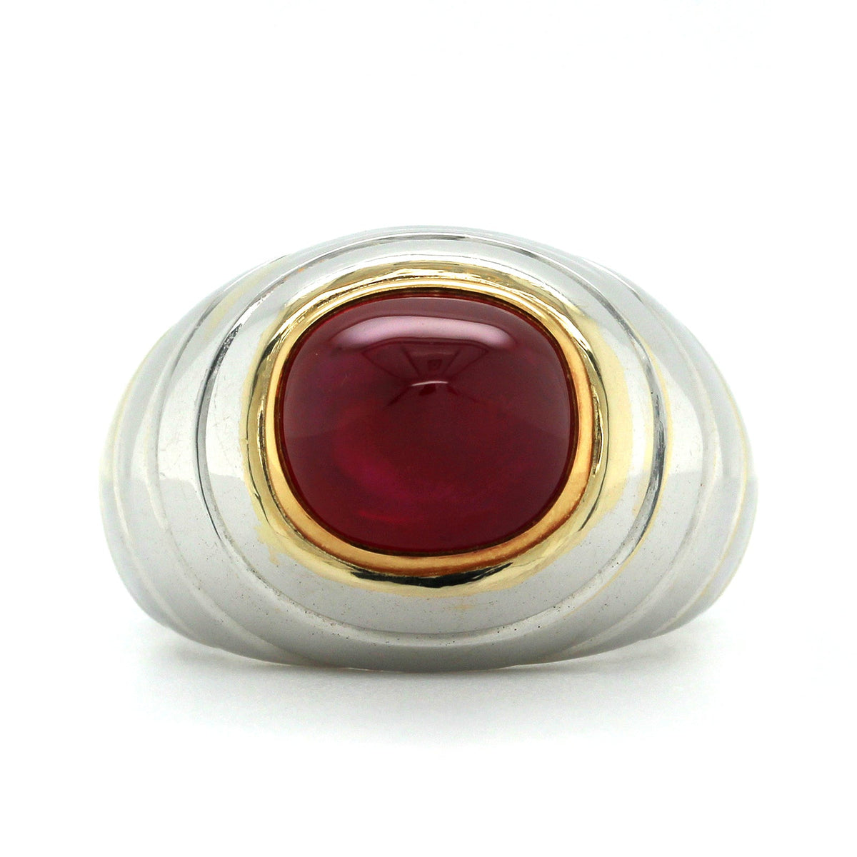 18K White Gold Wide Cabochon Ruby Ring, Long's Jewelers