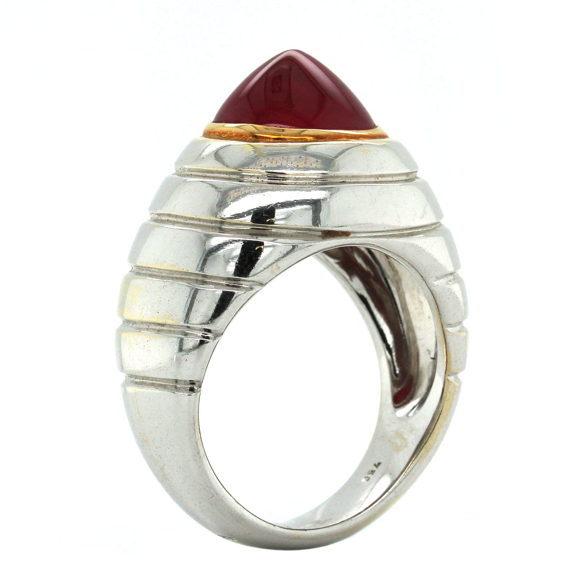 18K White Gold Wide Cabochon Ruby Ring, Long's Jewelers