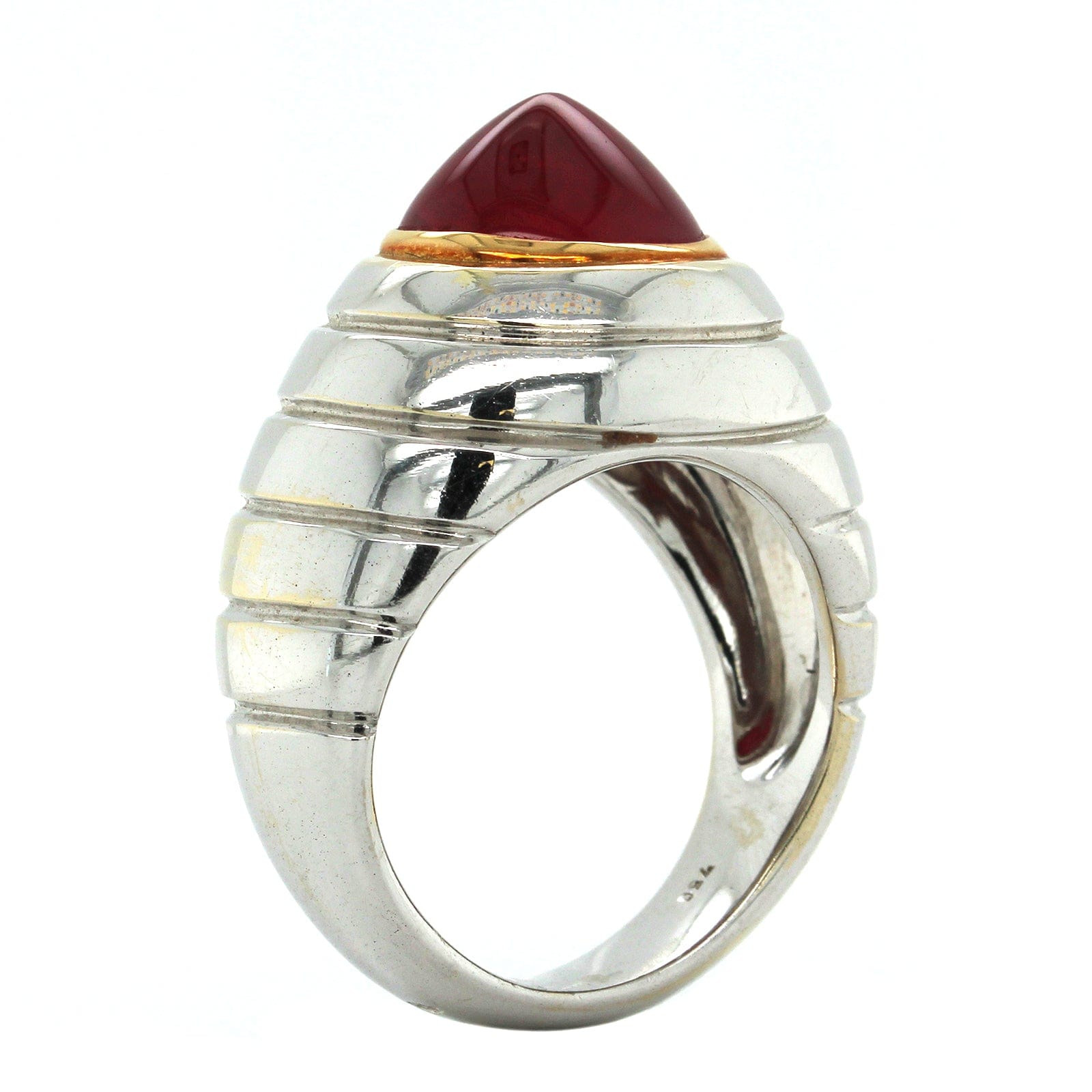 18K White Gold Wide Cabochon Ruby Ring, Long's Jewelers