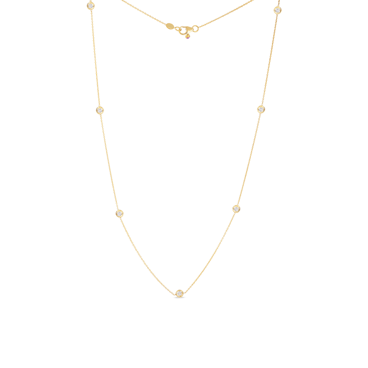 18K Yellow Gold Seven Diamond Station Necklace