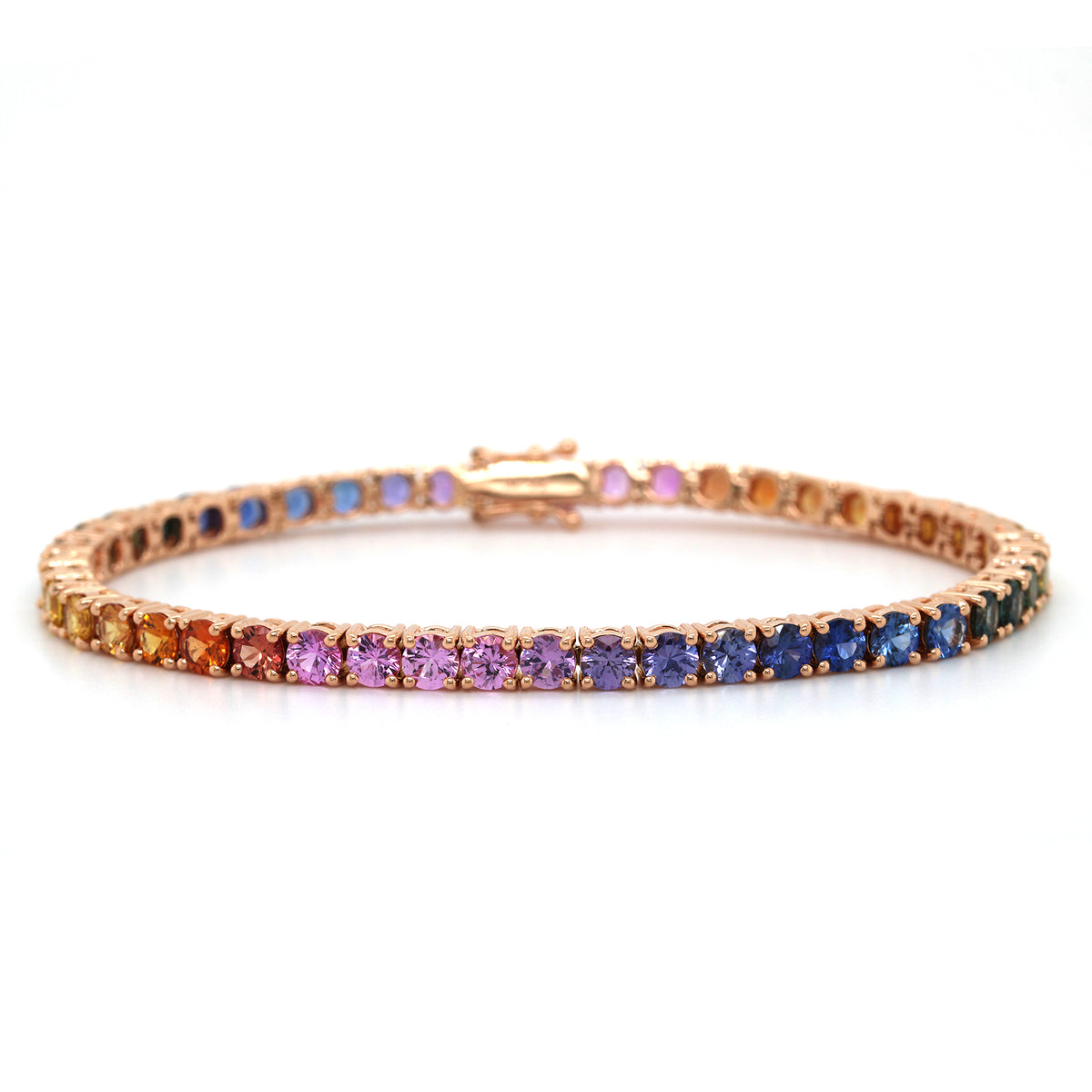 18K Rose Gold Rainbow Sapphire Bracelet