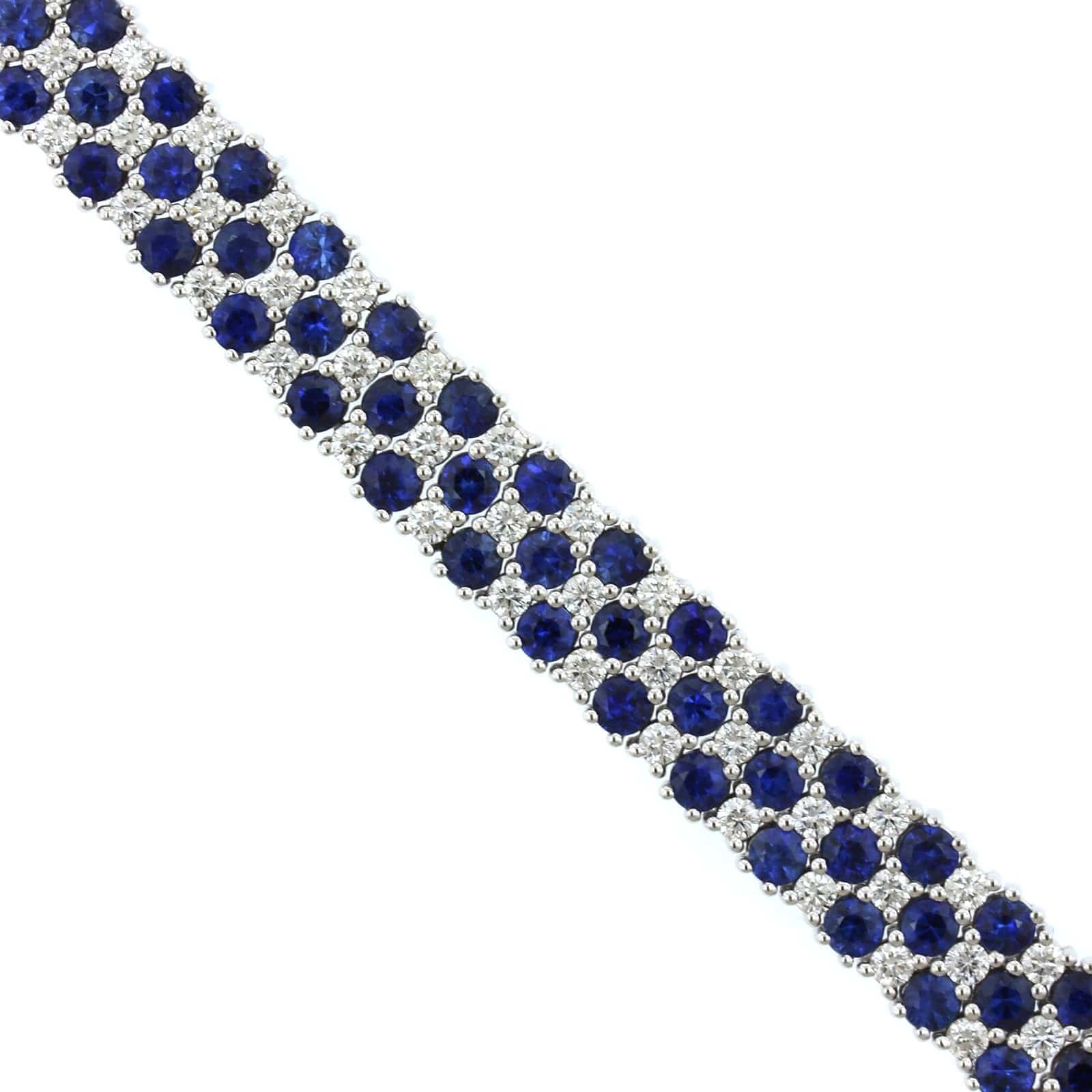 18K White Gold 3 Row Sapphire and Diamond Bracelet