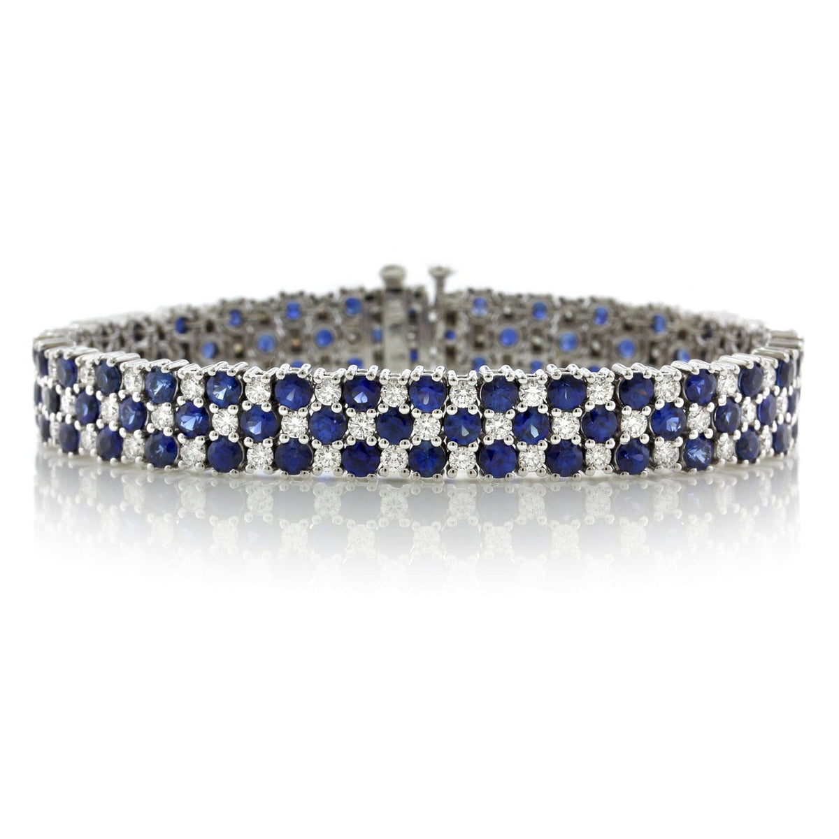 18K White Gold 3 Row Sapphire and Diamond Bracelet