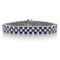 18K White Gold 3 Row Sapphire and Diamond Bracelet