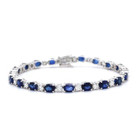 18K White Gold Oval Sapphire and Diamond Tennis Bracelet