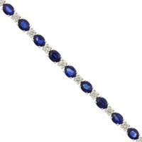 18K White Gold Oval Sapphire and Diamond Tennis Bracelet