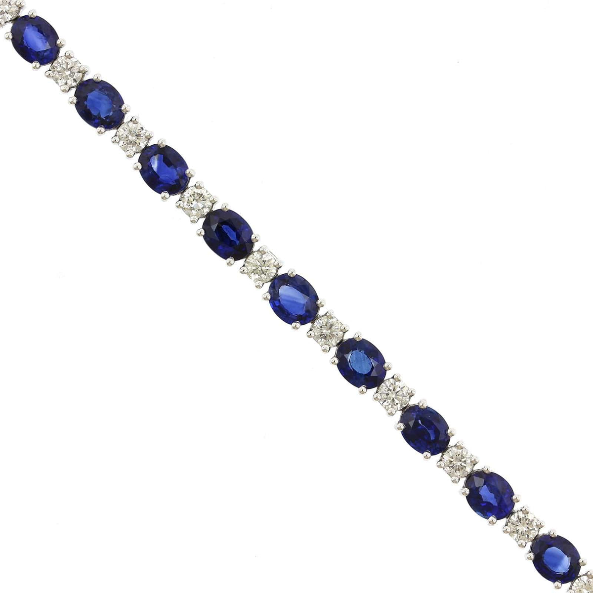 18K White Gold Oval Sapphire and Diamond Tennis Bracelet