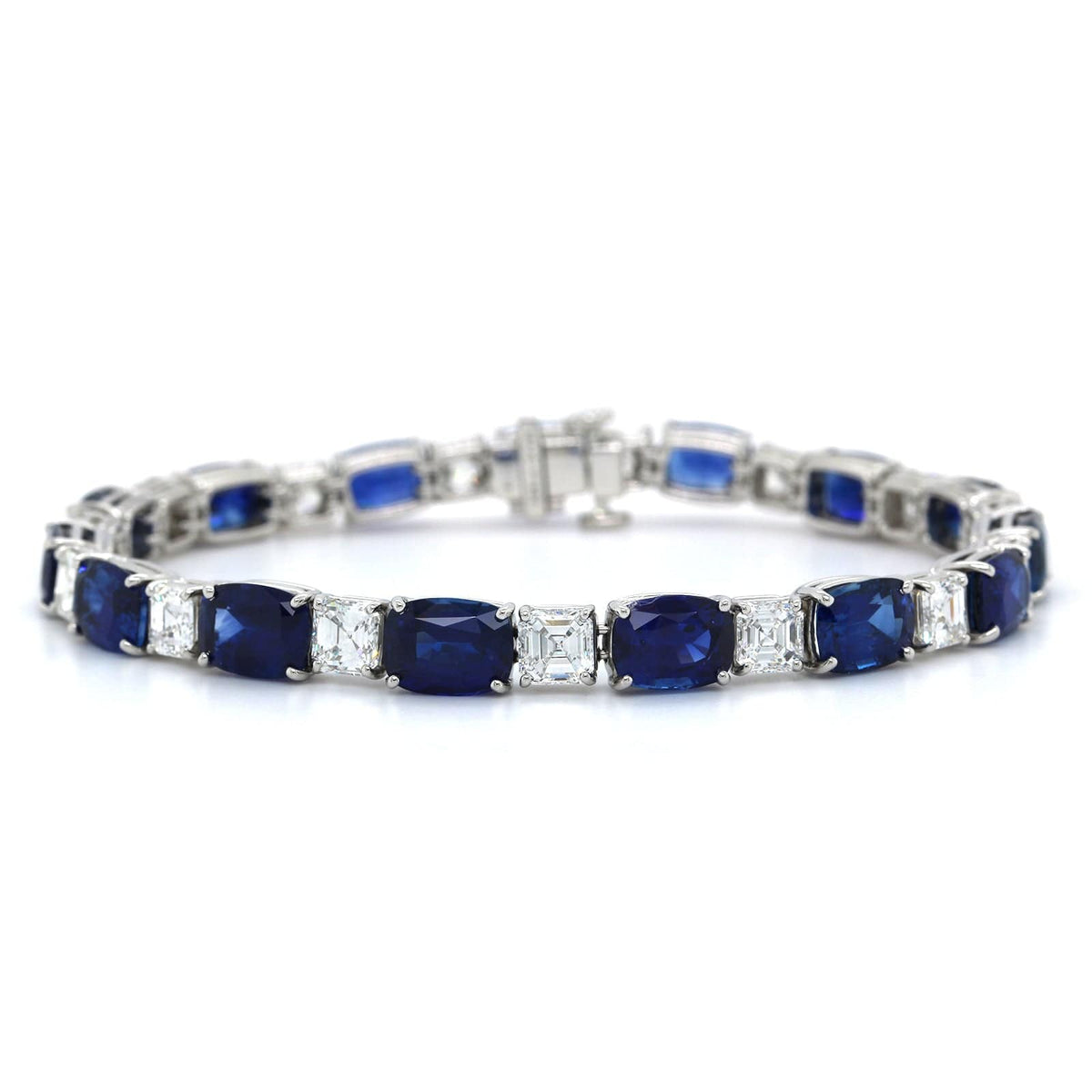 Platinum Cushion Sapphire and Diamond Bracelet, Platinum Long's Jewelry