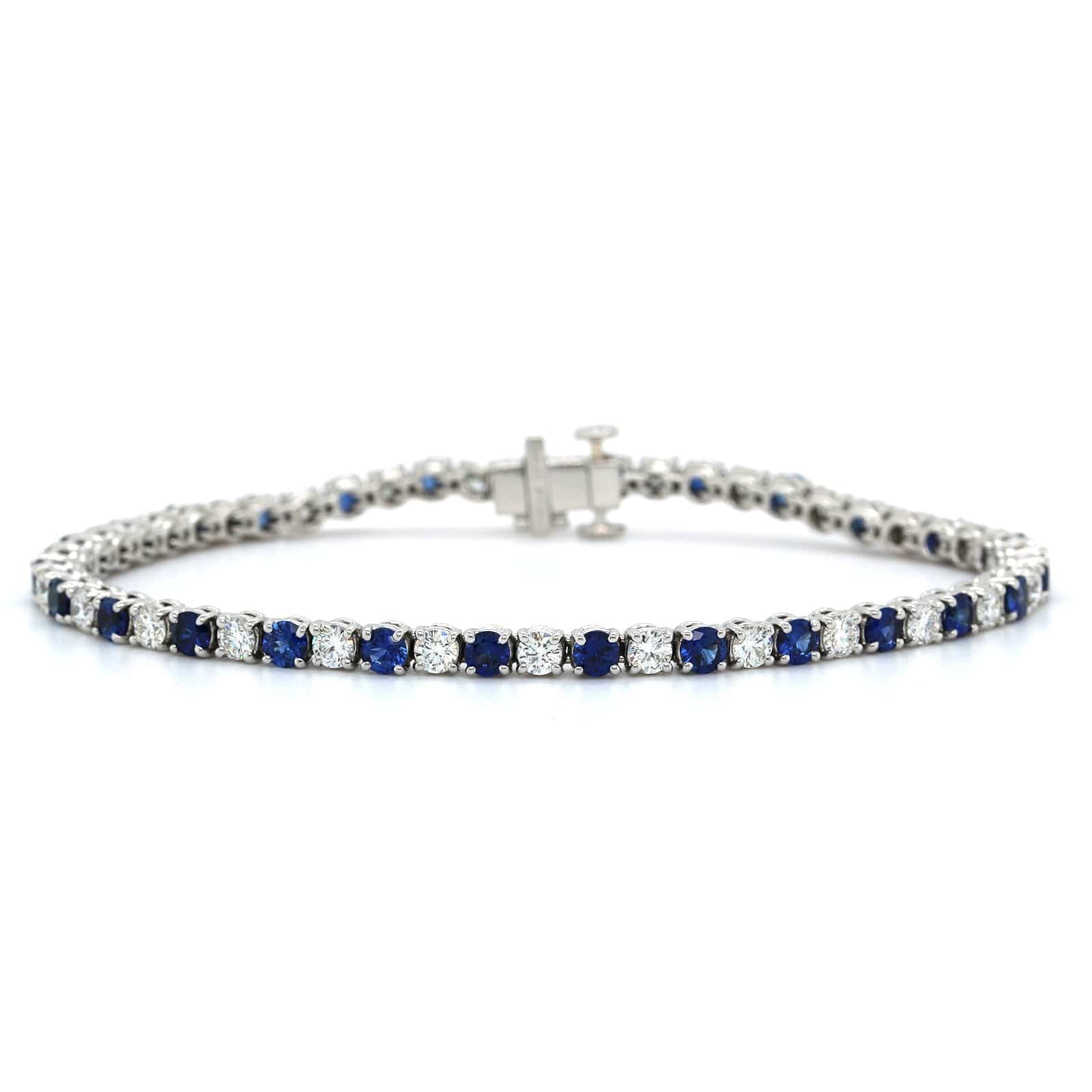 Platinum Sapphire and Diamond Tennis Bracelet, Platinum Long's Jewelry