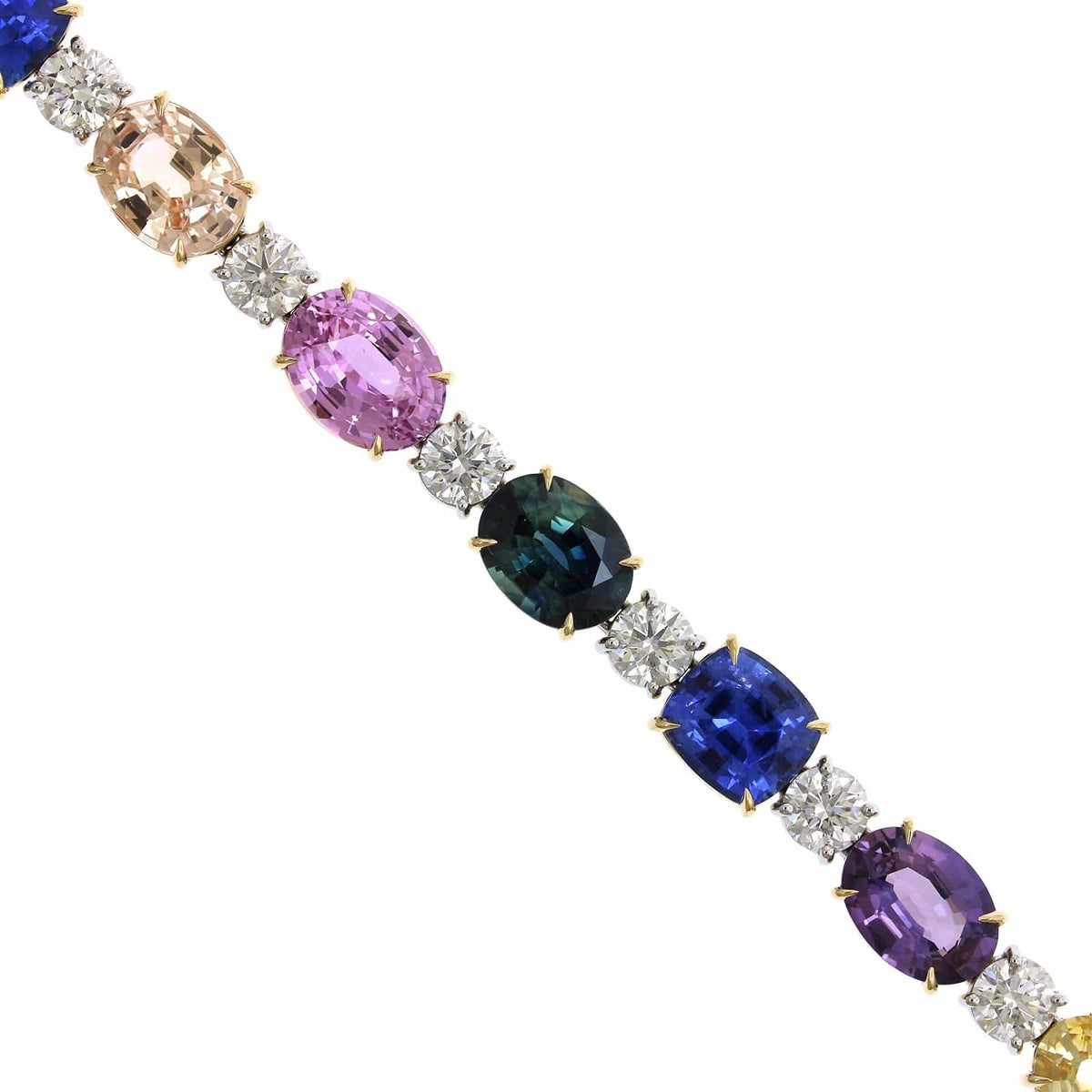 Platinum Multi Color Sapphire and Diamond Bracelet, Platinum and 18k yellow gold Long's Jewelry